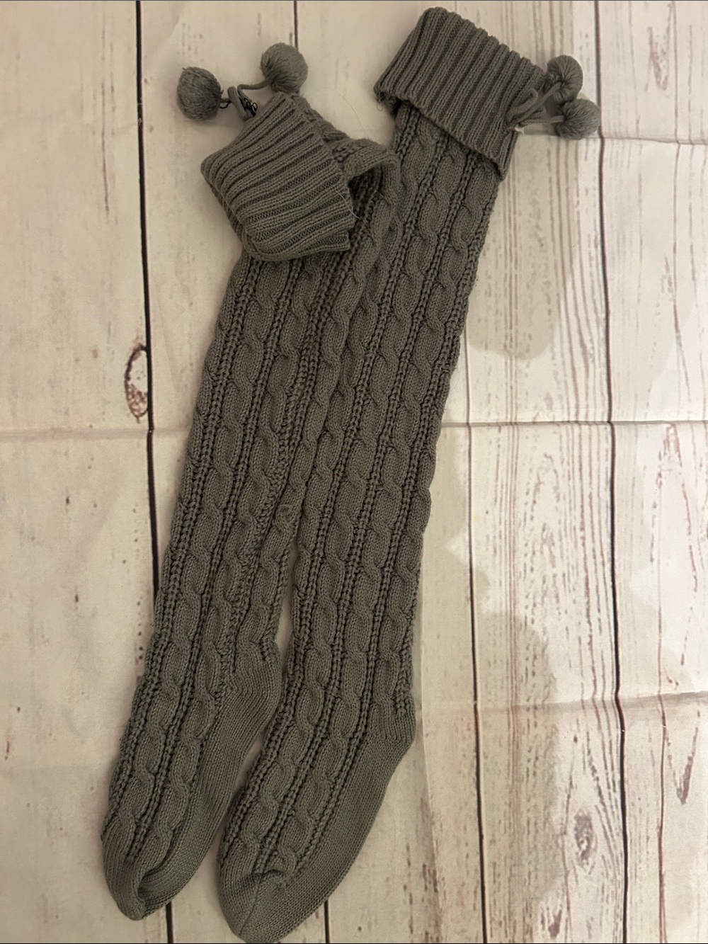Cable-Knit Over-the-Knee Sweater Socks in Olive Gray